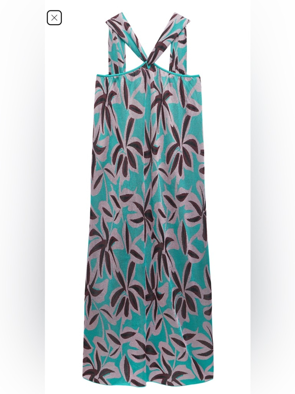 Zara Teal and Lavender Tropical Print Jacquard Knit Dress